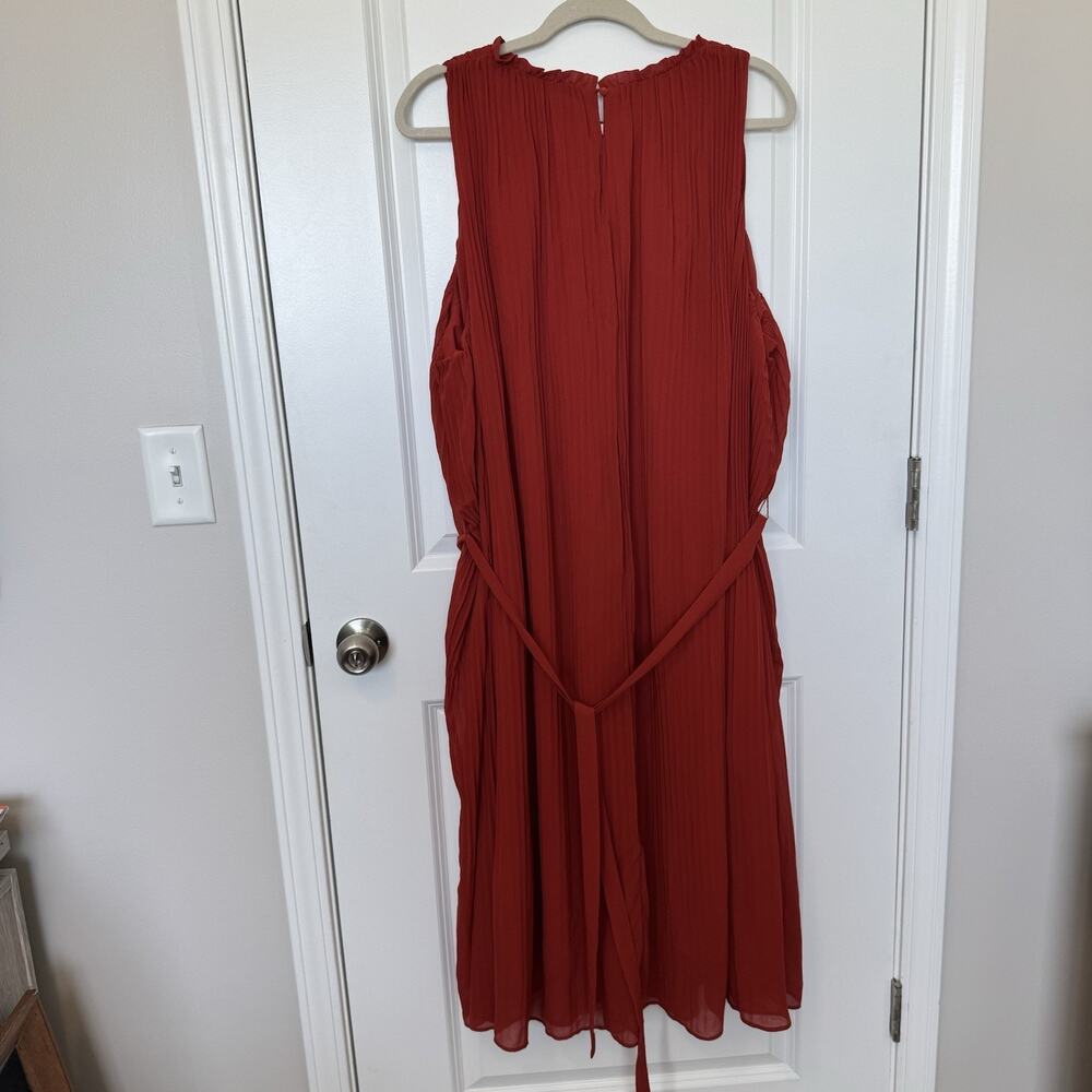 A New Day Pleated Midi Tank Dress Ruffle Collar Tie Belt Size 3X Orange - Picture 3 of 10